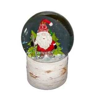 Musical Christmas Snow Globe Gnome in Santa Hat with Skis NEW